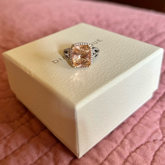 Diamonique Jewelry - Diamonique and Morganite 925 Sterling Silver Ring